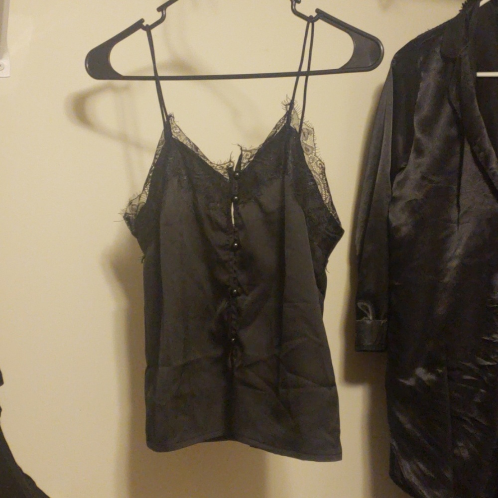 Black Satin Eyelash Cami